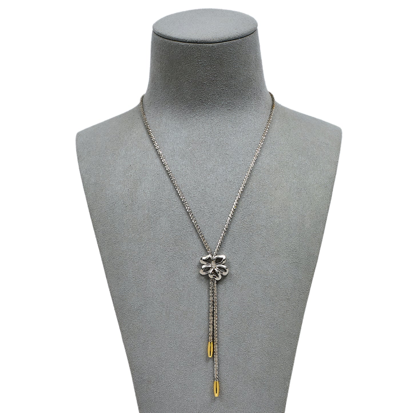 Pre-Owned 18ct White Gold 2 Tone Flower Tassel Necklace 17 Inch