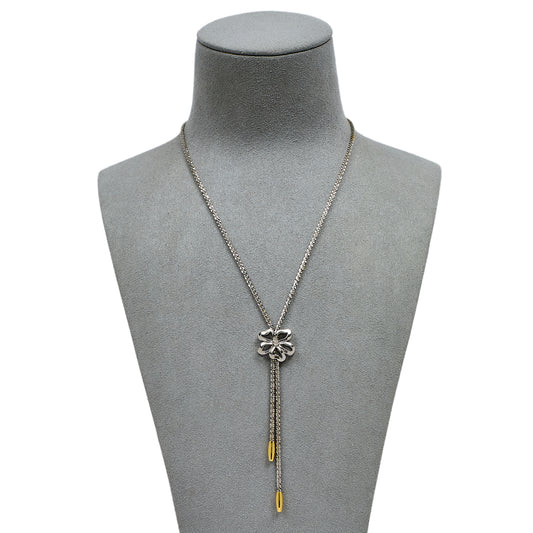 Pre-Owned 18ct White Gold 2 Tone Flower Tassel Necklace 17 Inch