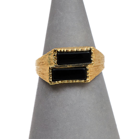 Pre-Owned 9ct Gold Twin Rectangle Onyx Signet Ring Size I