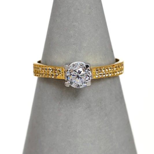 Pre-Owned 14ct Gold CZ Ring & CZ Sides Size N