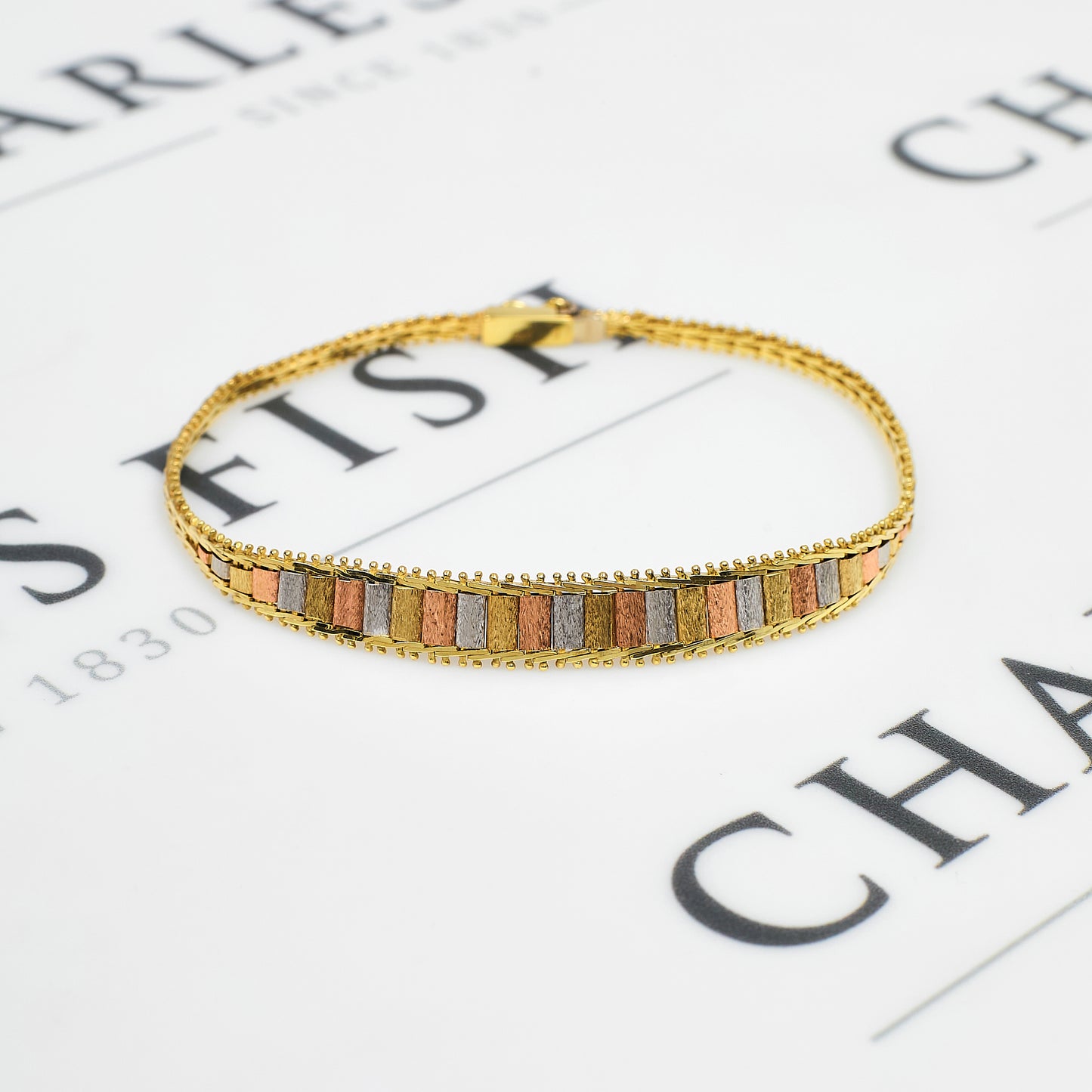 Pre-Owned 9ct Gold Tricolor Tapering Bracelet