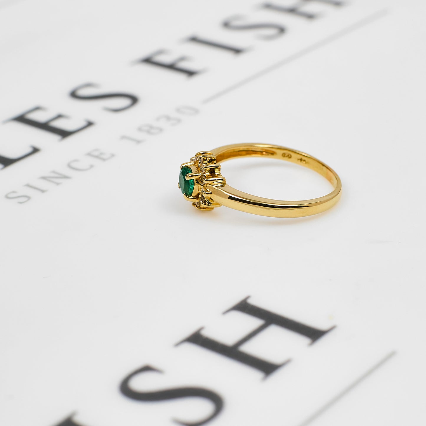 Pre-Owned 14ct Gold Emerald & Diamond Cluster Ring Size P