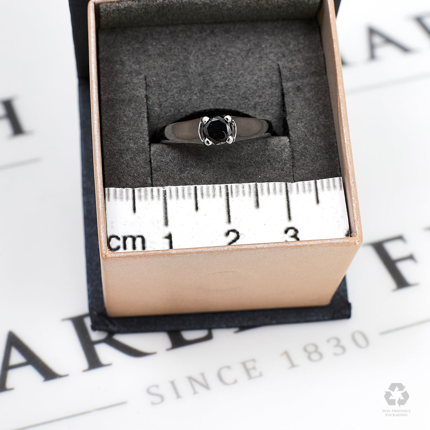 Pre-Owned 9ct White Gold Black Diamond Solitaire Ring Size N