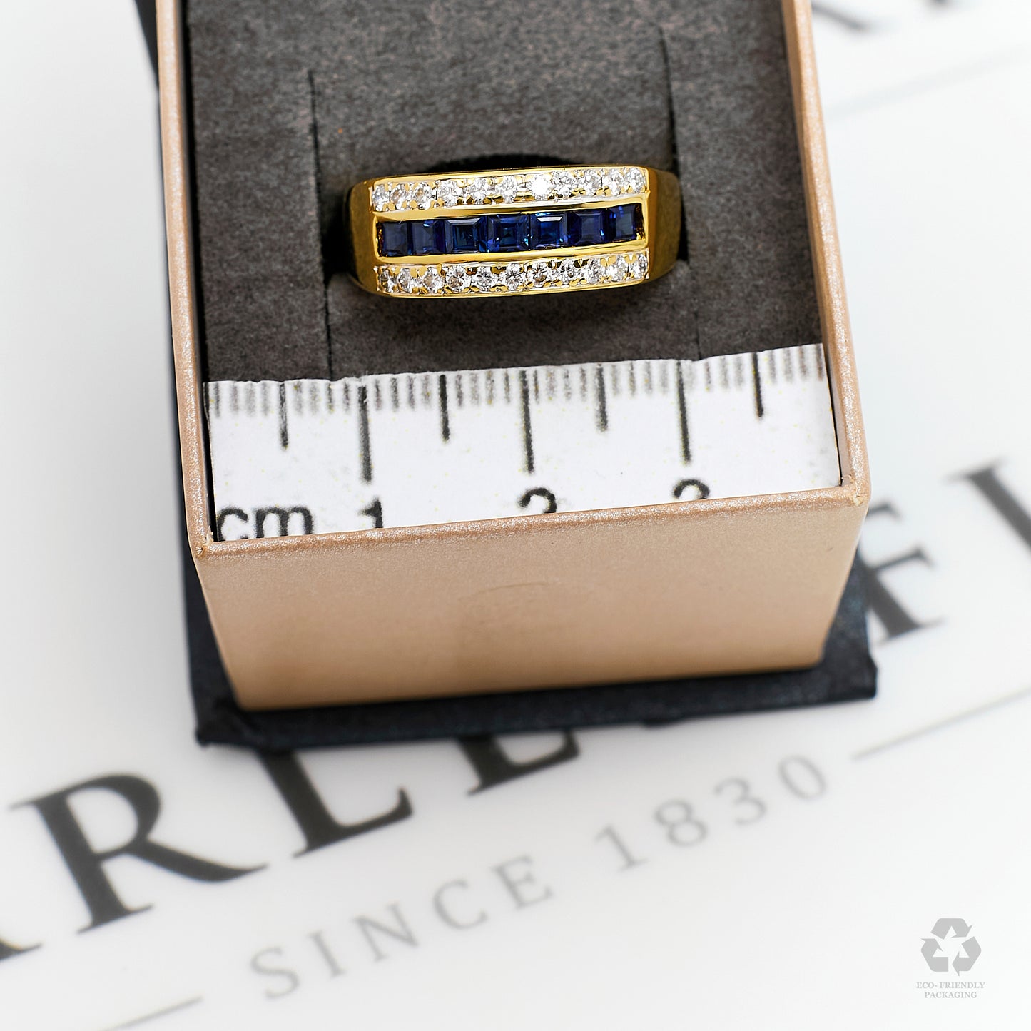 Pre-Owned 14ct Gold 3 Row Diamond & Sapphire Ring Size R