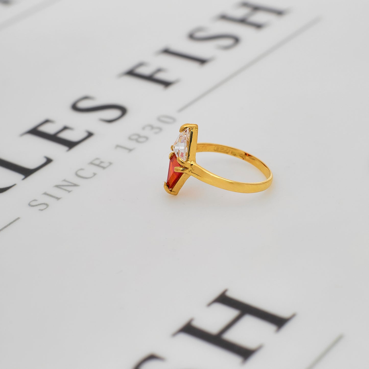Pre-Owned 18ct Gold Orange & White CZ Triangle Ring Size I.5