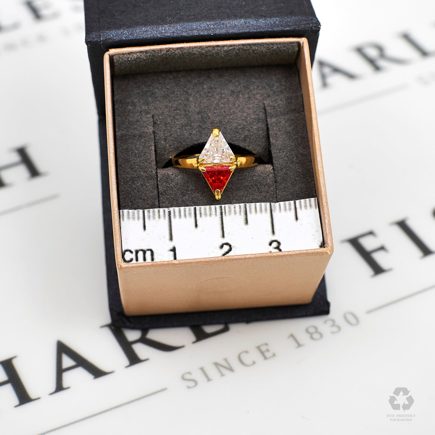 Pre-Owned 18ct Gold Orange & White CZ Triangle Ring Size I.5
