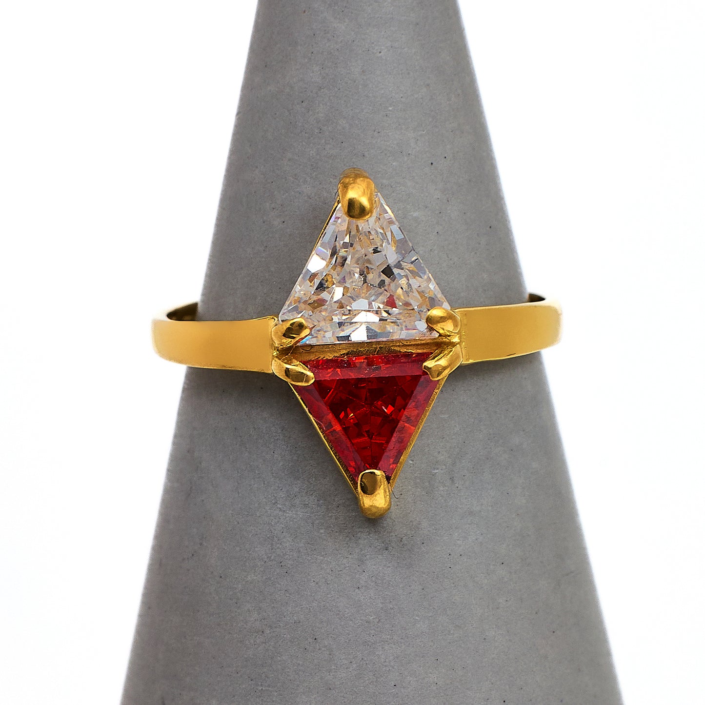 Pre-Owned 18ct Gold Orange & White CZ Triangle Ring Size I.5
