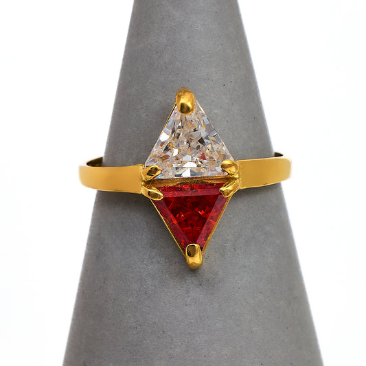 Pre-Owned 18ct Gold Orange & White CZ Triangle Ring Size I.5