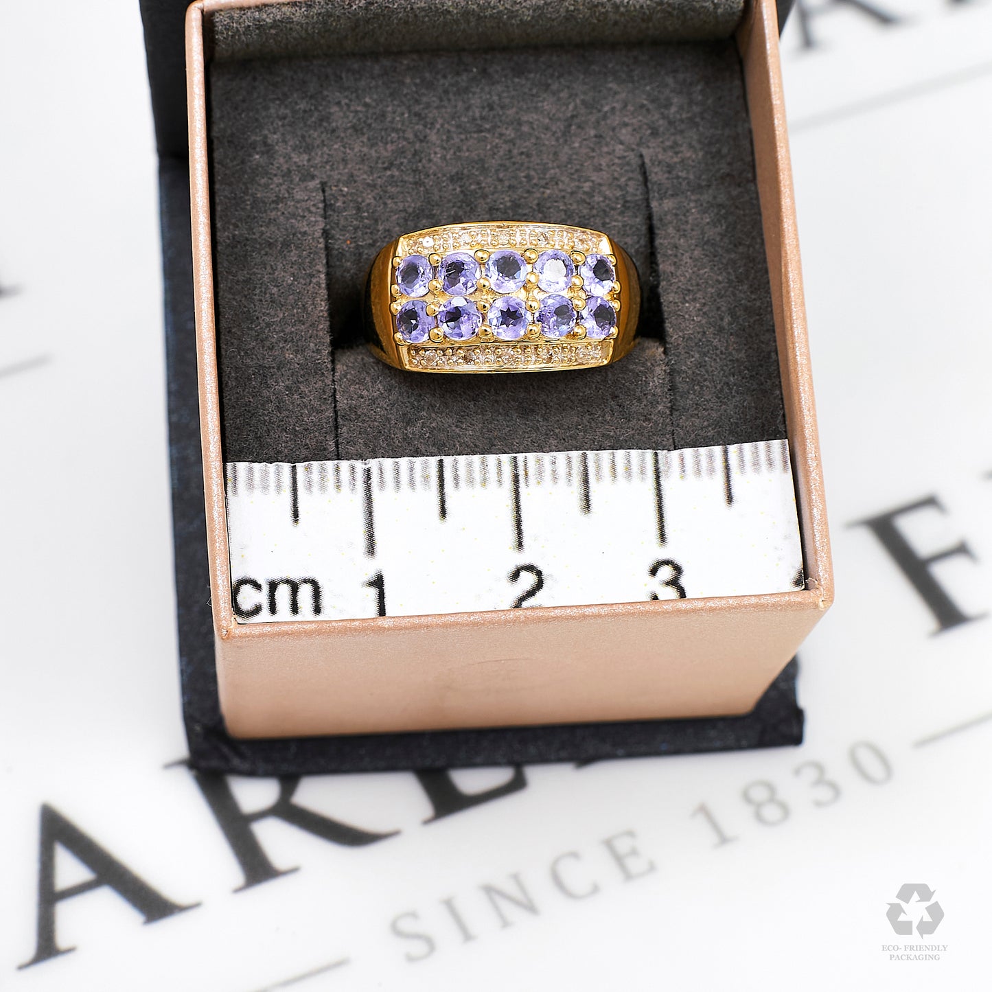 Pre-Owned 9ct Gold 4 Row Diamond & Tanzanite Ring Size M