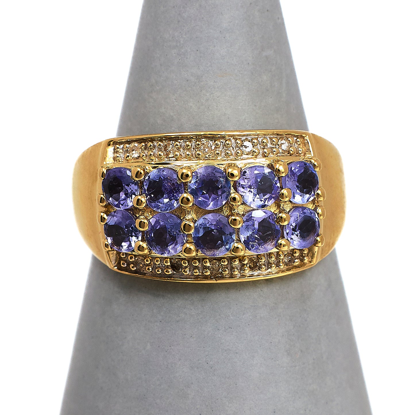 Pre-Owned 9ct Gold 4 Row Diamond & Tanzanite Ring Size M