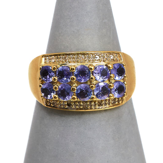 Pre-Owned 9ct Gold 4 Row Diamond & Tanzanite Ring Size M