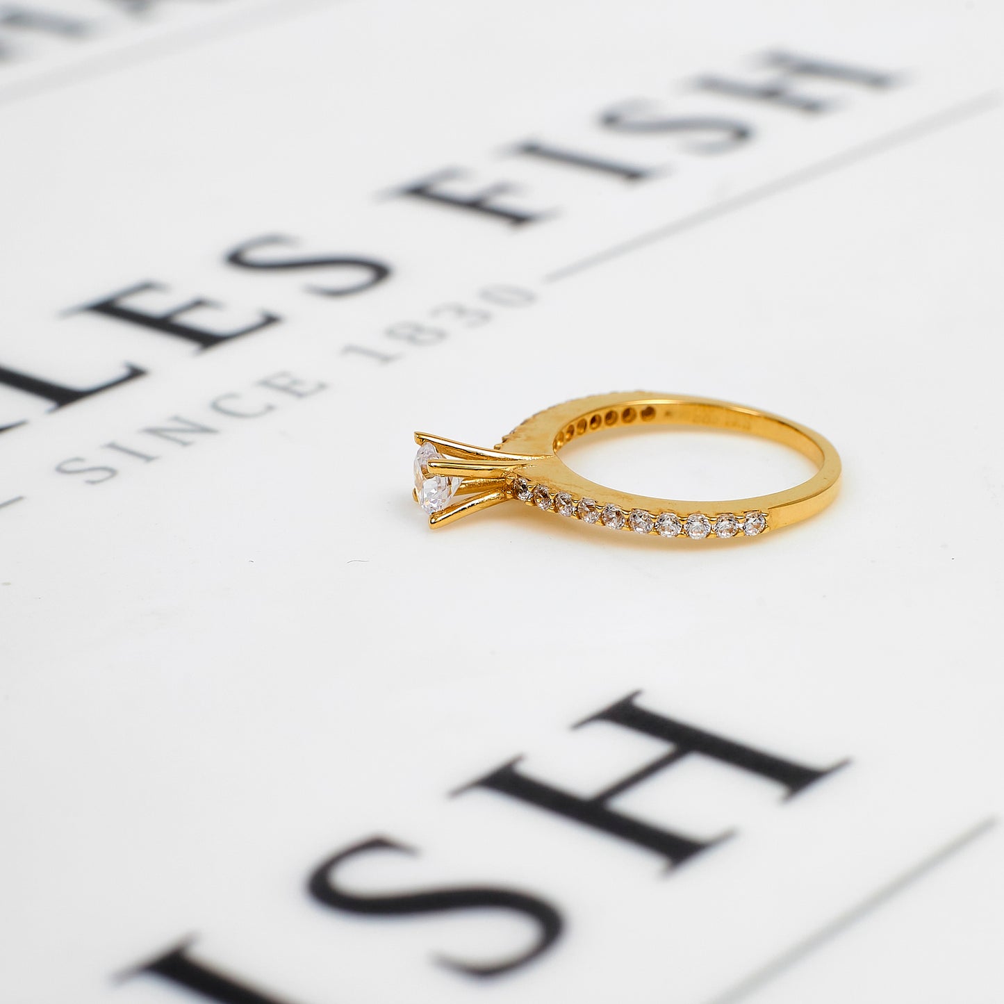Pre-Owned 14ct Gold CZ Ring & CZ Sides Size J