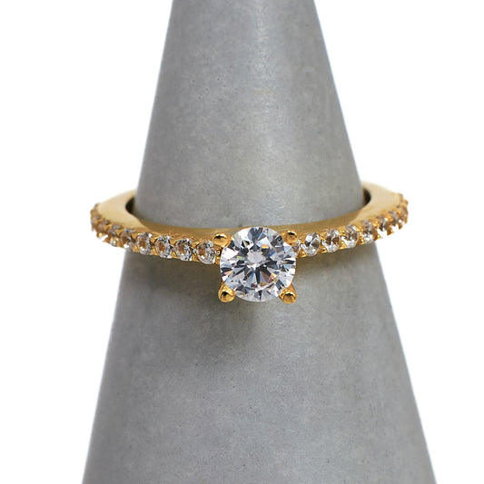 Pre-Owned 14ct Gold CZ Ring & CZ Sides Size J
