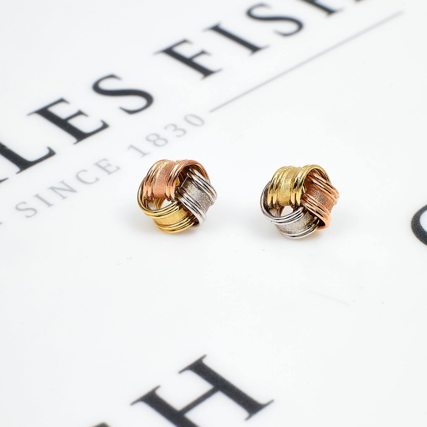Pre-Owned 9ct Gold Tricolor Knot Stud Earrings