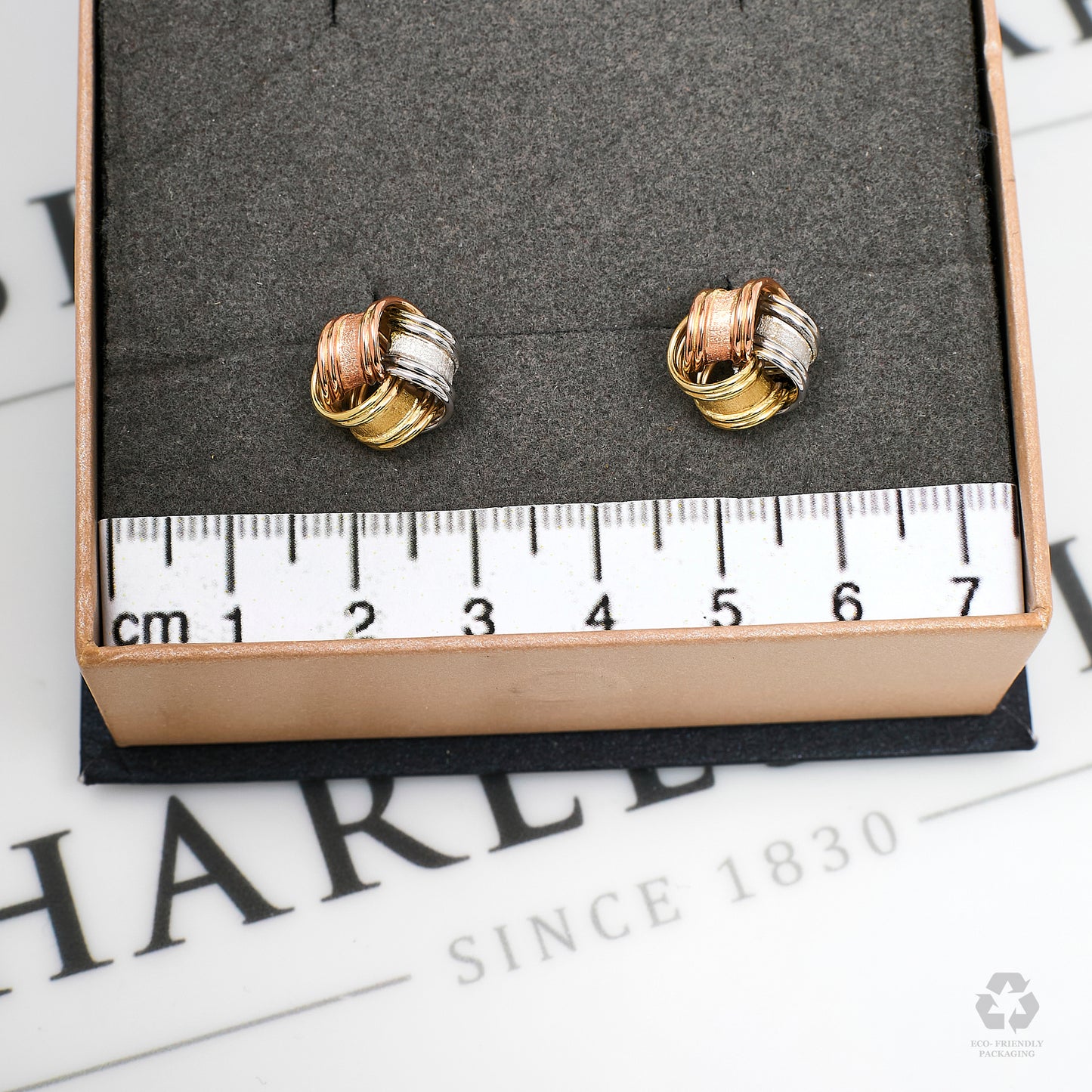 Pre-Owned 9ct Gold Tricolor Knot Stud Earrings