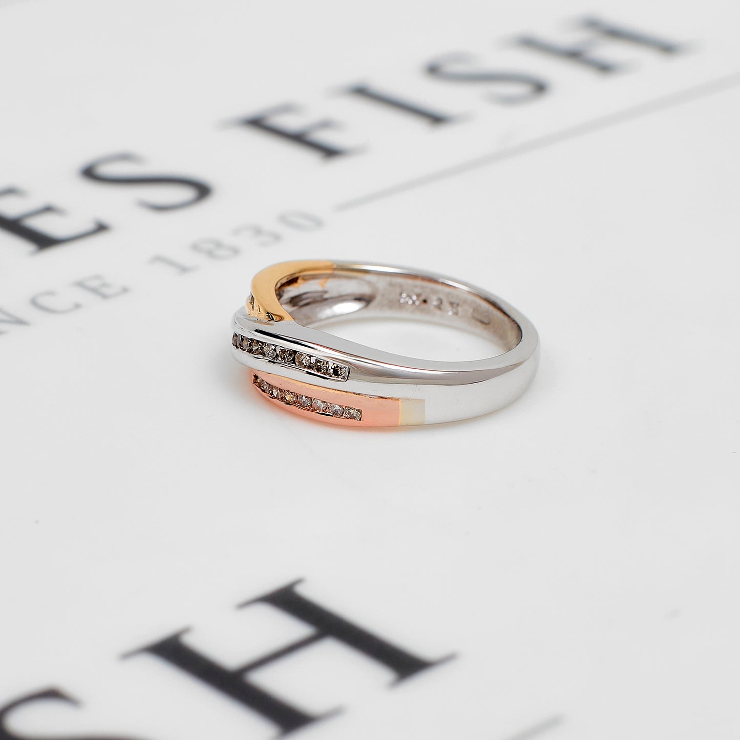 Pre-Owned 9ct Gold Tricolor 3 Row Crossover Diamond Ring
