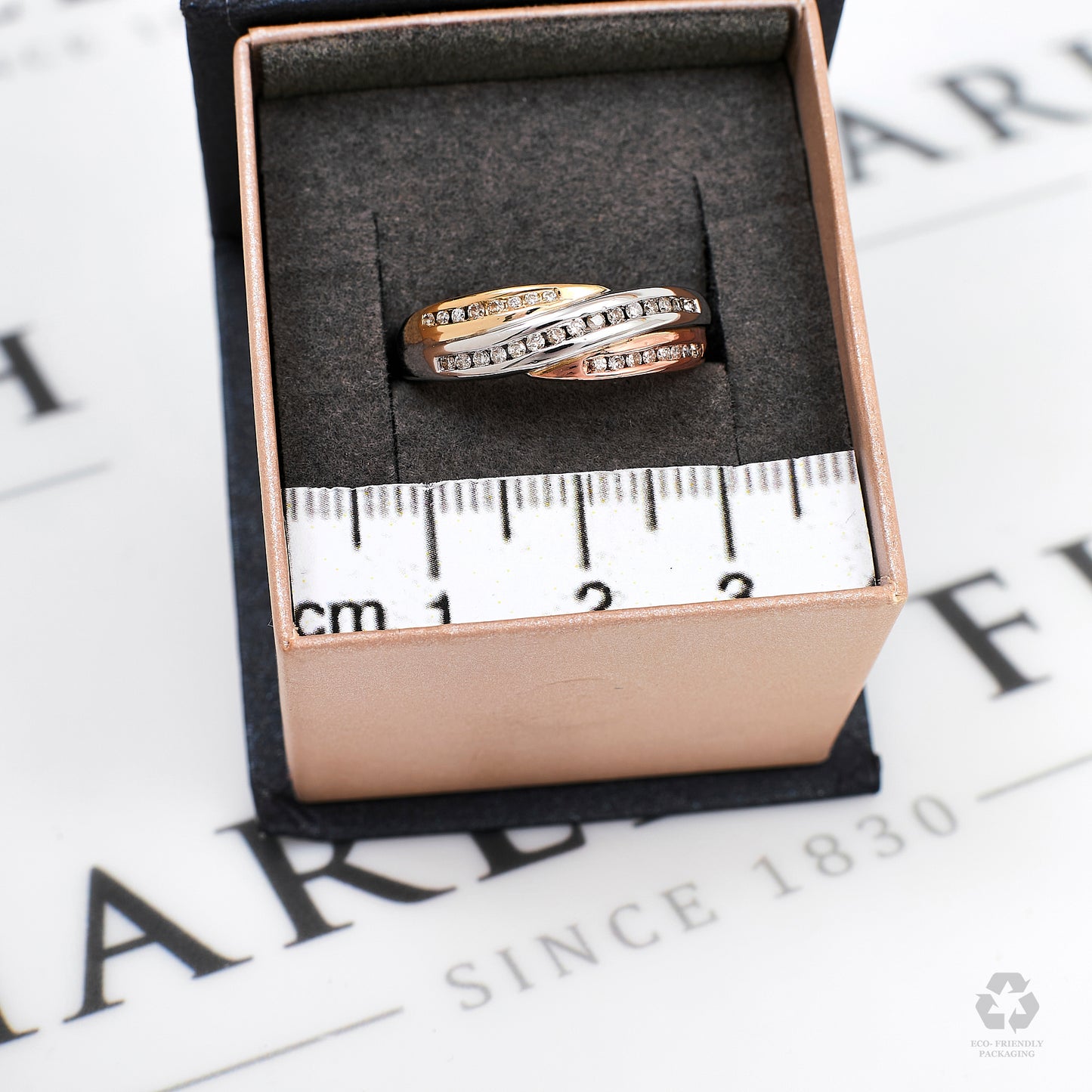 Pre-Owned 9ct Gold Tricolor 3 Row Crossover Diamond Ring