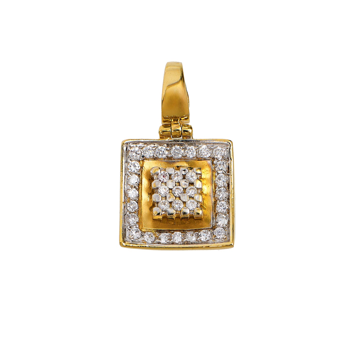 Pre-Owned 14ct Gold CZ Square Pendant