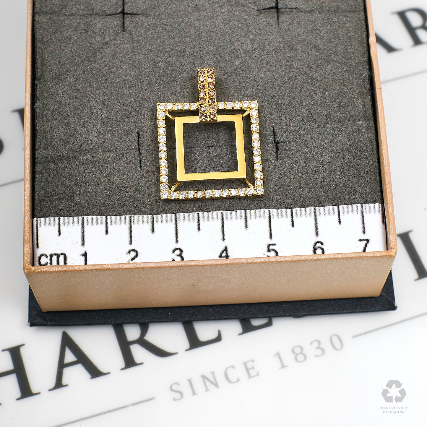 Pre-Owned 18ct Gold Brown & White CZ Openwork Square Pendant