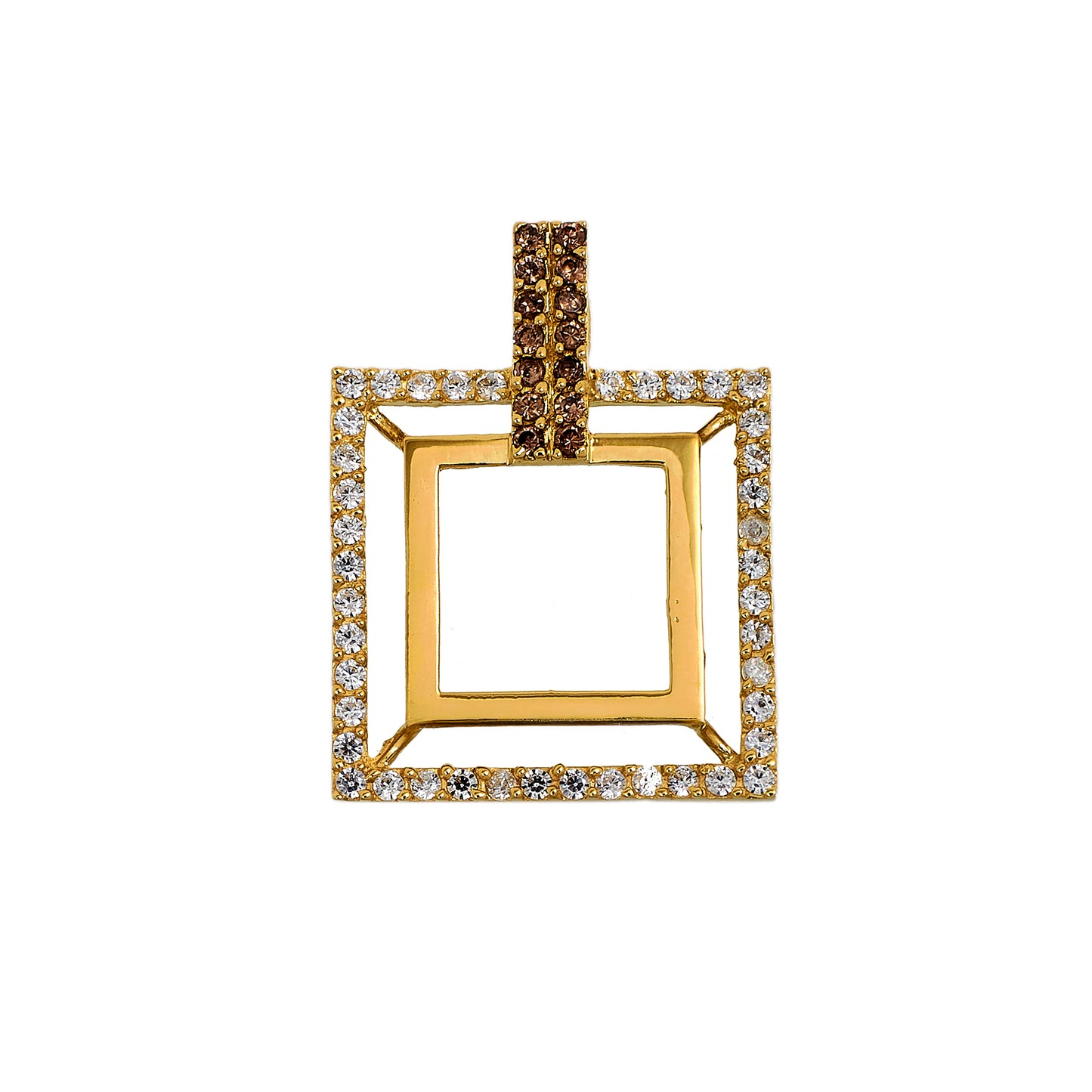 Pre-Owned 18ct Gold Brown & White CZ Openwork Square Pendant