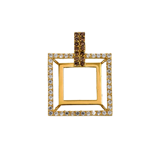 Pre-Owned 18ct Gold Brown & White CZ Openwork Square Pendant