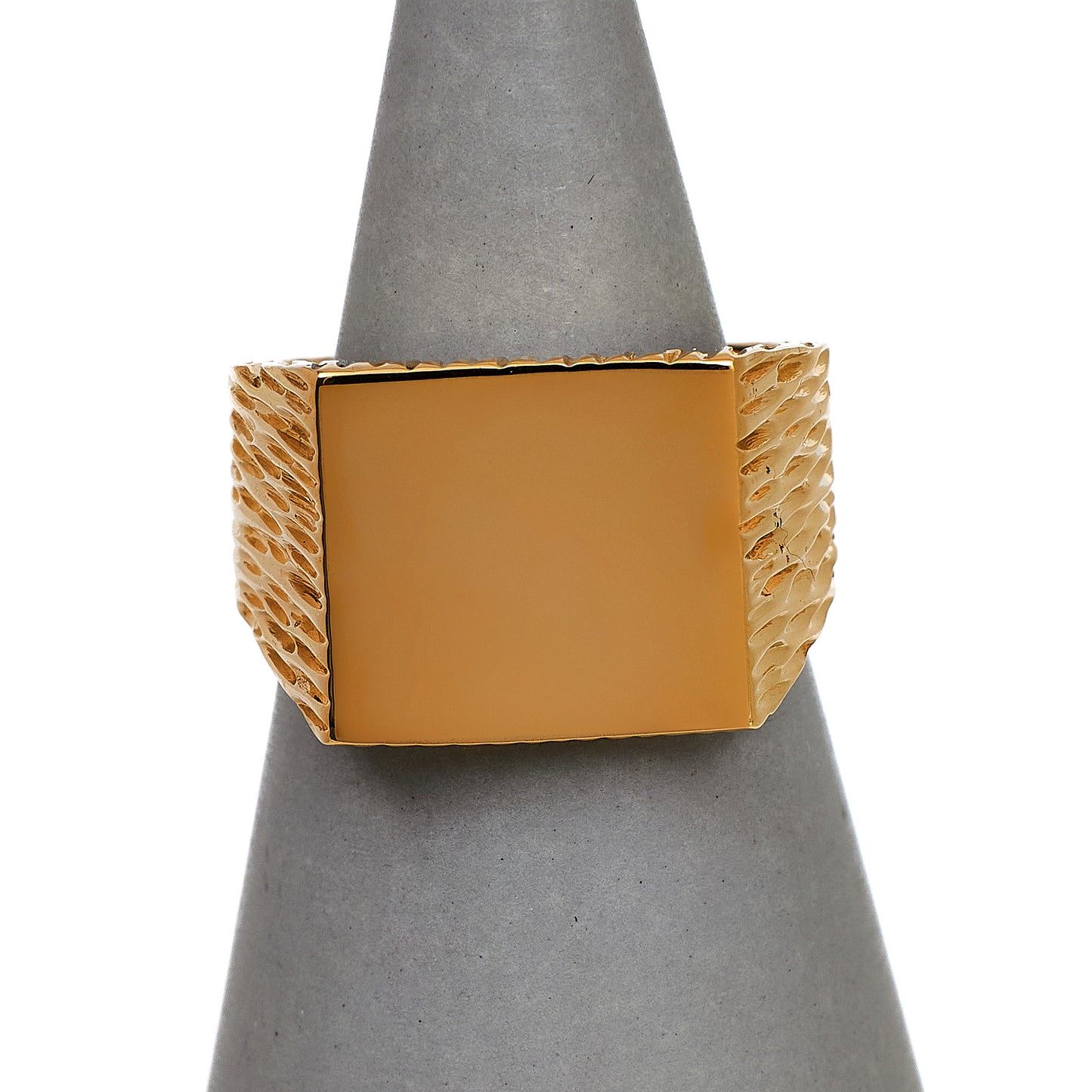 Pre-Owned 9ct Gold Square Signet Barked Shank Ring Size N