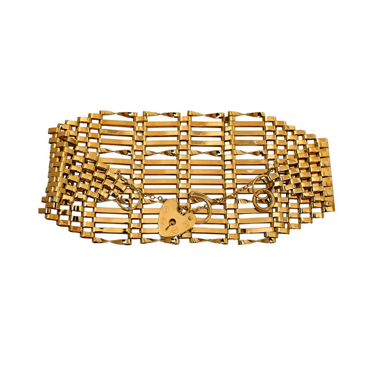 Pre-Owned 9ct Gold Bar Gate Bracelet & Heart Padlock 7 Inch