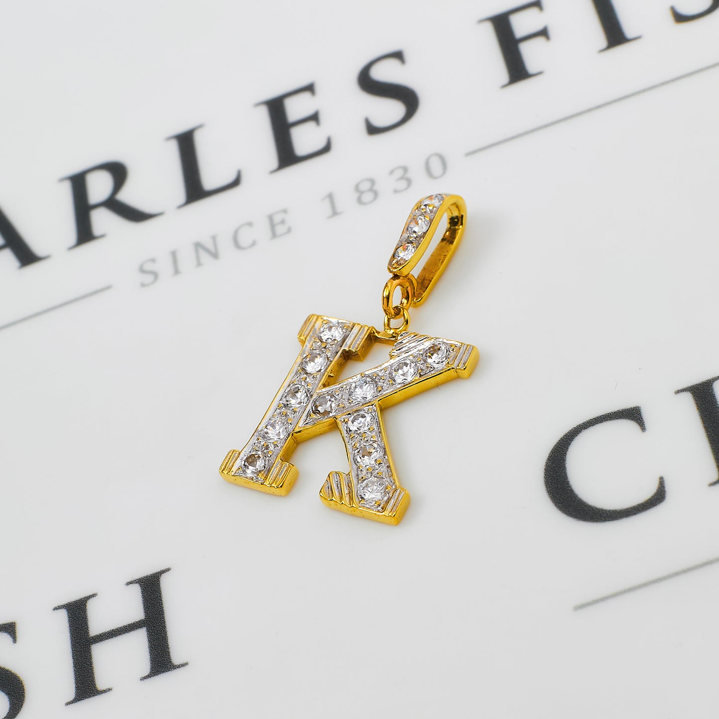 Pre-Owned 9ct Gold CZ Letter K Initial Pendant