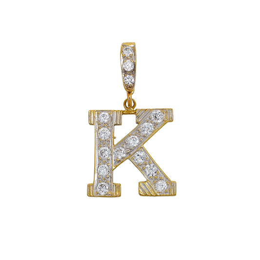 Pre-Owned 9ct Gold CZ Letter K Initial Pendant