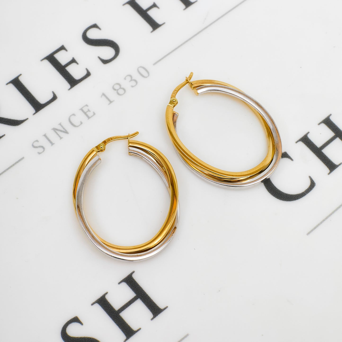 Pre-Owned 9ct Gold 2 Tone Oval Creole Hoop Earrings