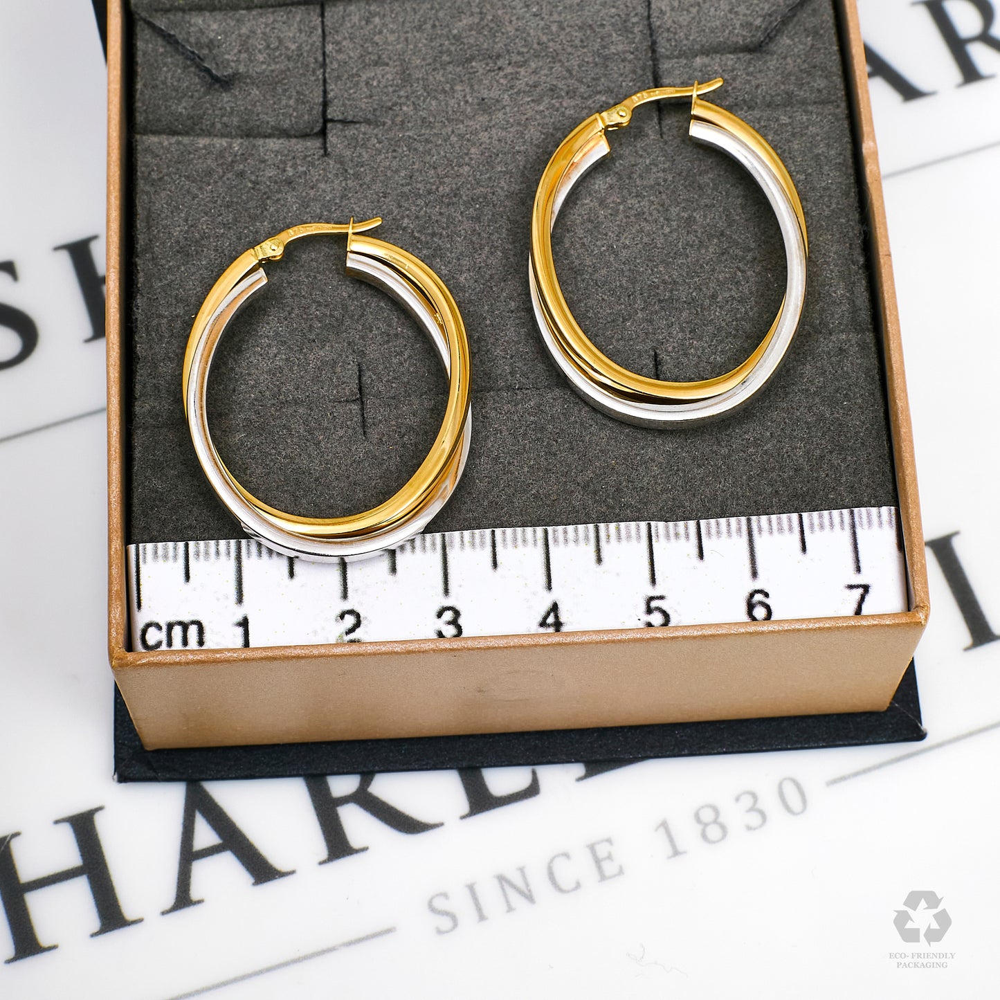 Pre-Owned 9ct Gold 2 Tone Oval Creole Hoop Earrings