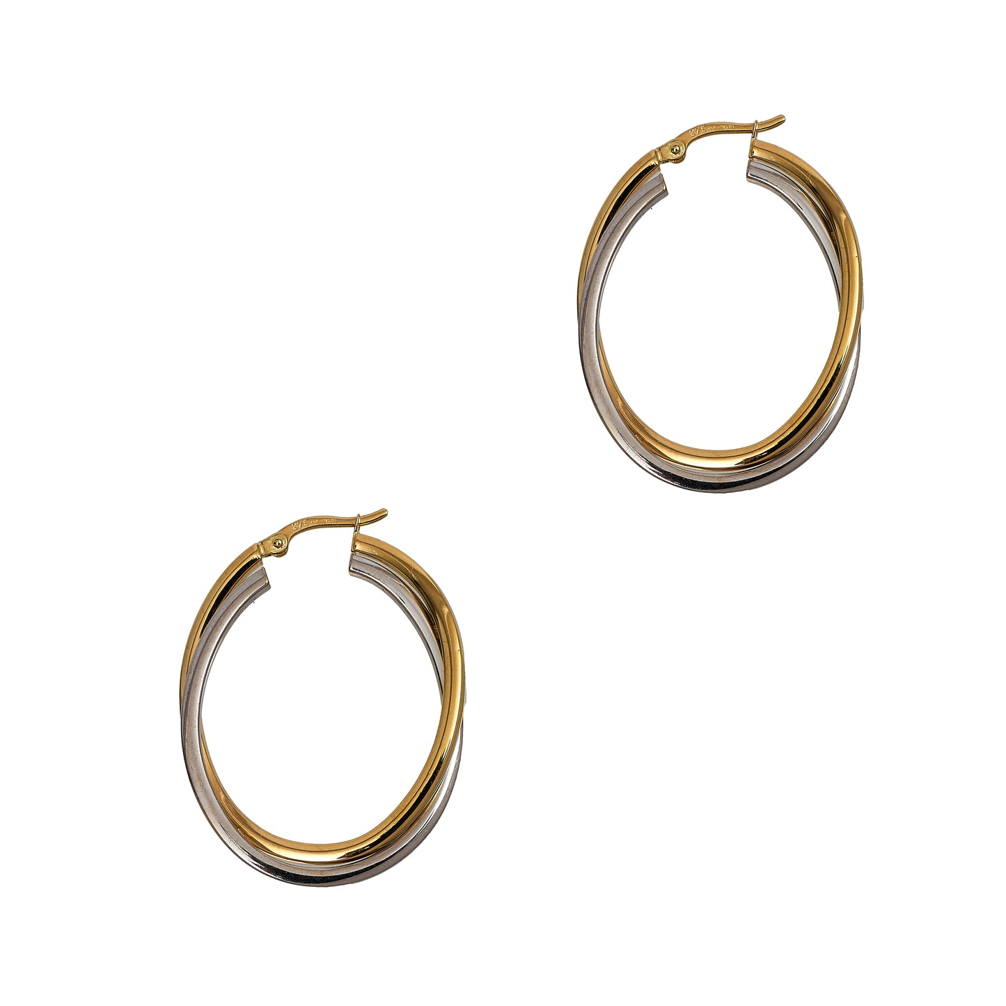 Pre-Owned 9ct Gold 2 Tone Oval Creole Hoop Earrings