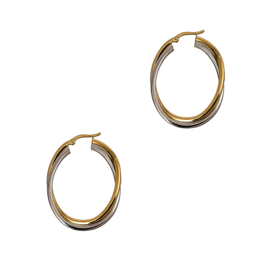 Pre-Owned 9ct Gold 2 Tone Oval Creole Hoop Earrings