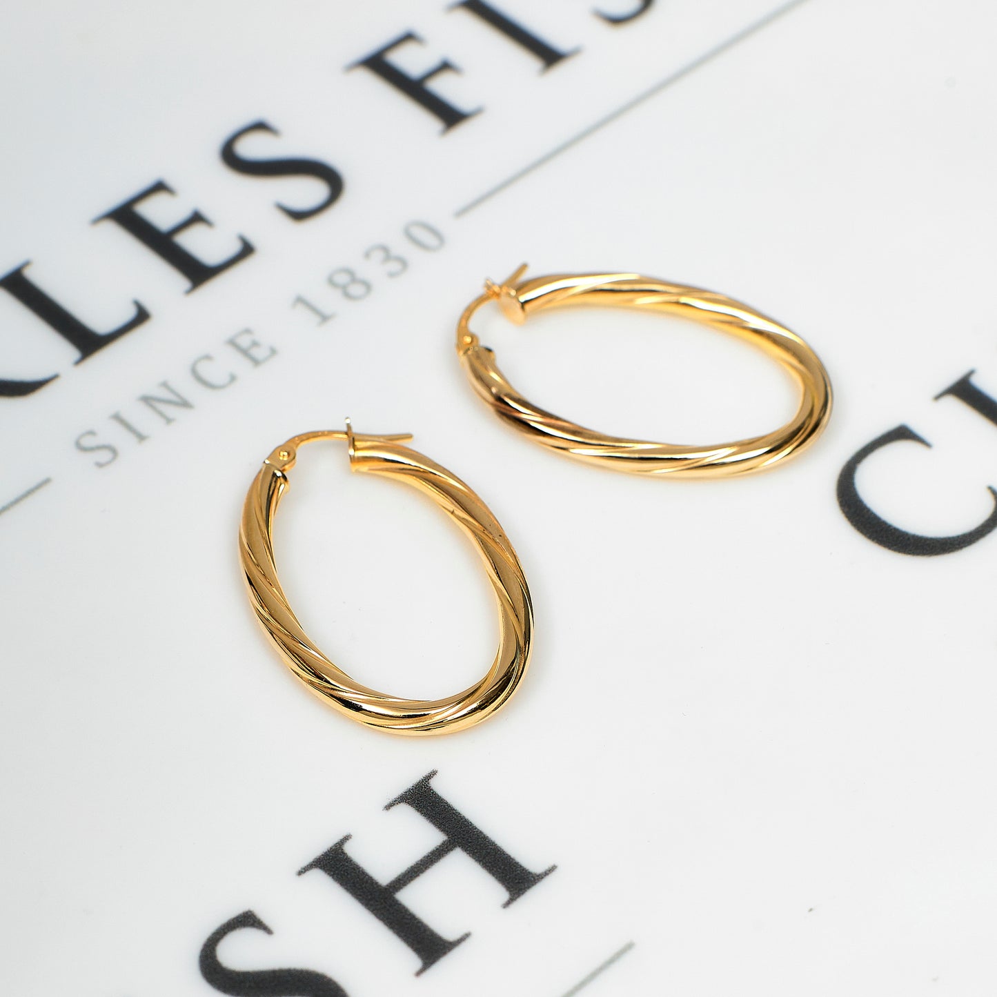 Pre-Owned 9ct Gold Oval Twist Creole Hoop Earrings
