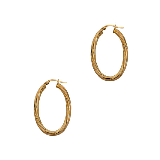 Pre-Owned 9ct Gold Oval Twist Creole Hoop Earrings