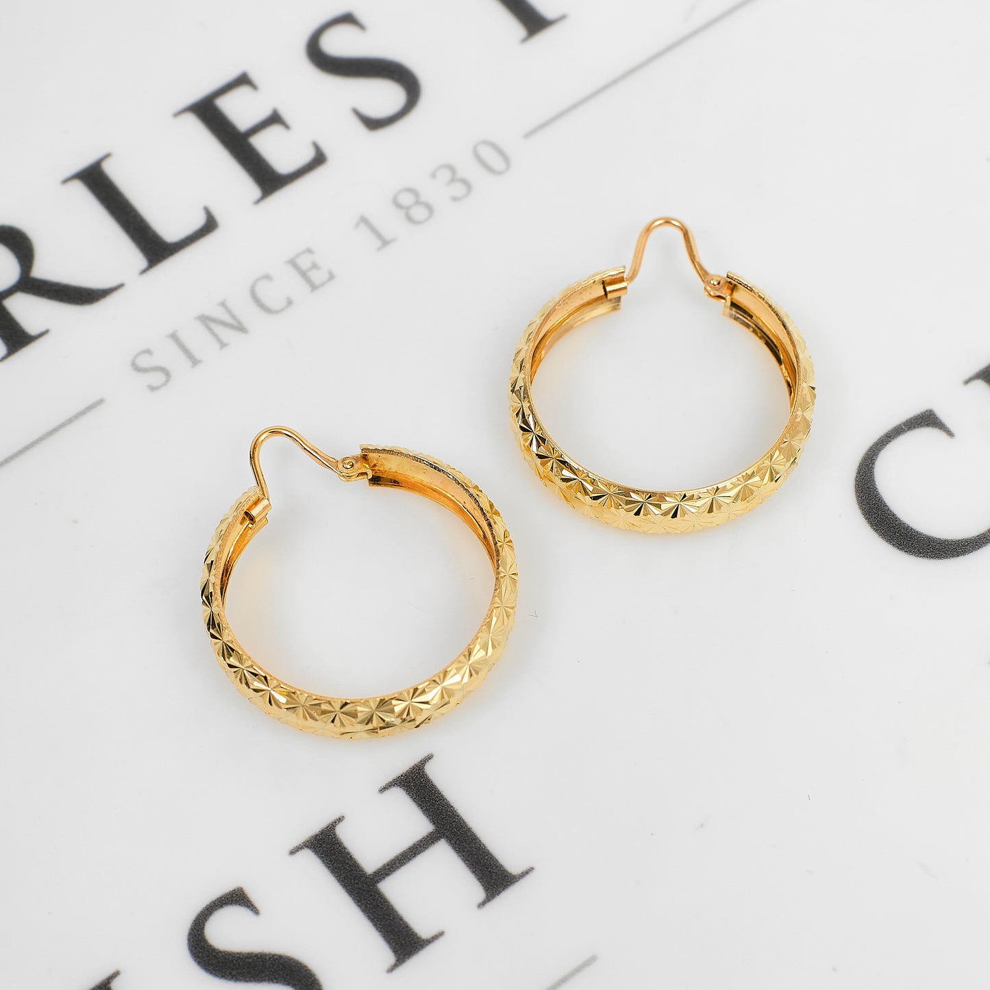 Pre-Owned 9ct Gold Star Design Hoop Earrings