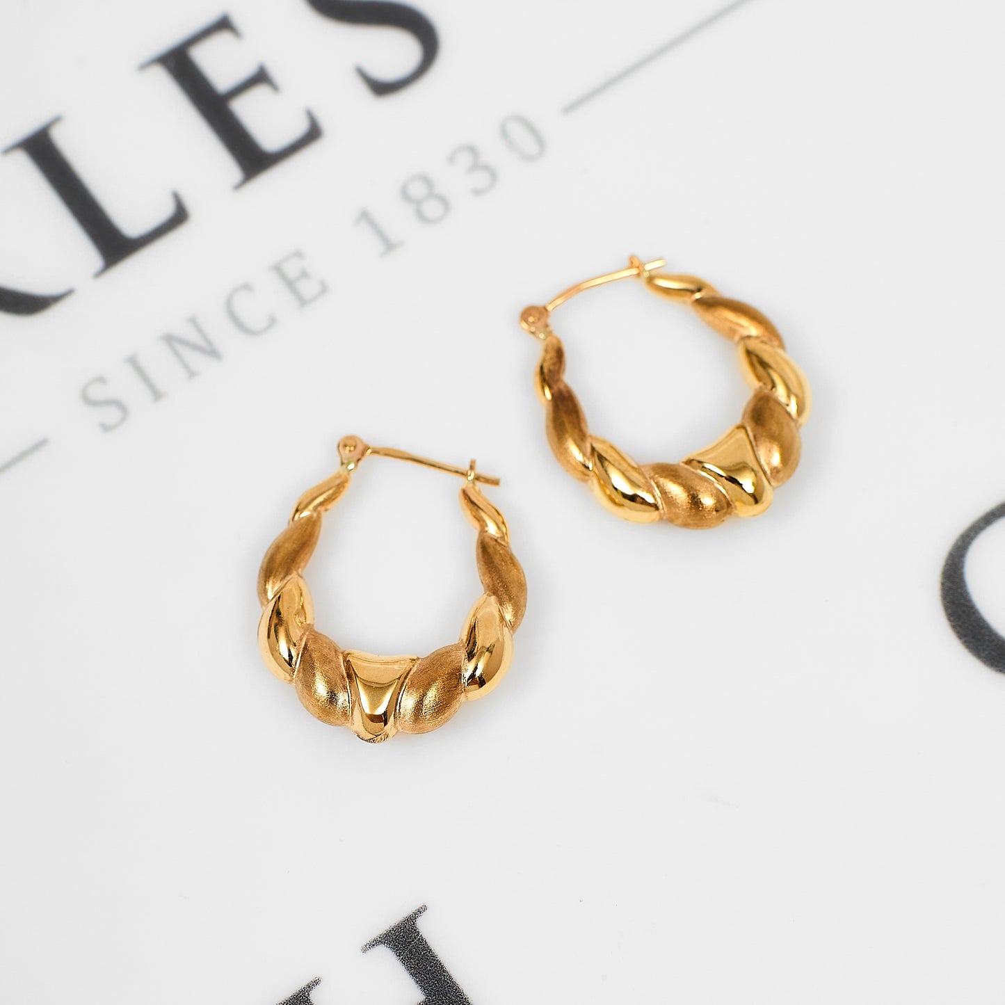 Pre-Owned 9ct Gold Matte & Polish Creole Hoop Earrings