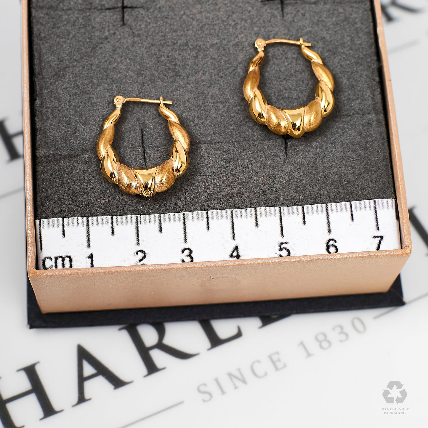 Pre-Owned 9ct Gold Matte & Polish Creole Hoop Earrings