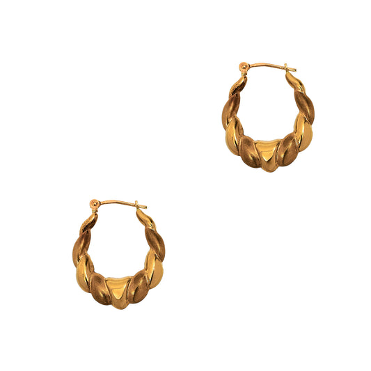 Pre-Owned 9ct Gold Matte & Polish Creole Hoop Earrings