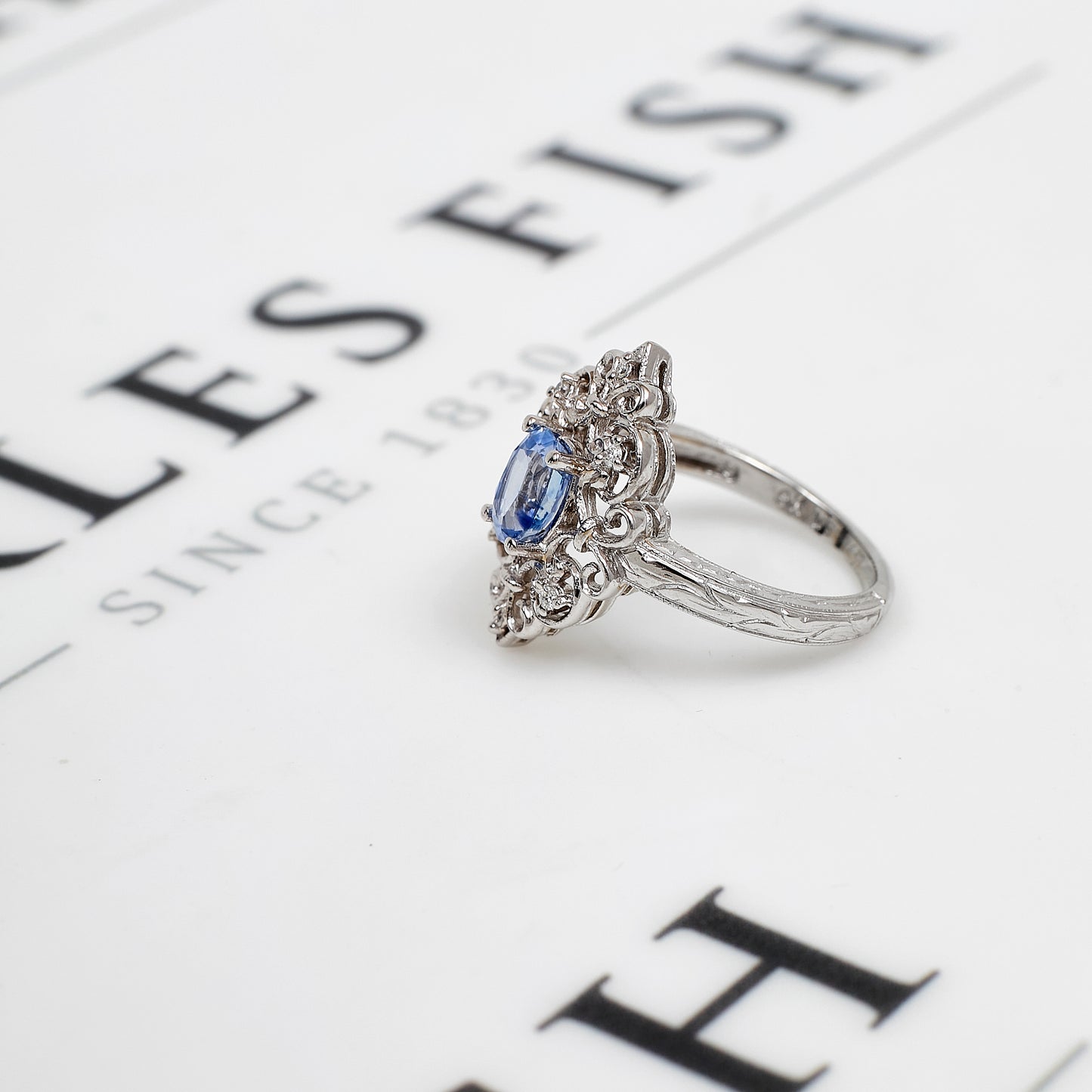 Pre-Owned 9ct White Gold Oval Sapphire & Diamond Ring Size N