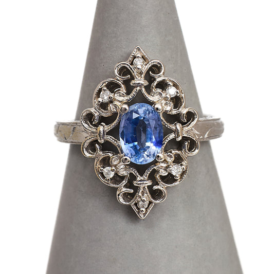 Pre-Owned 9ct White Gold Oval Sapphire & Diamond Ring Size N