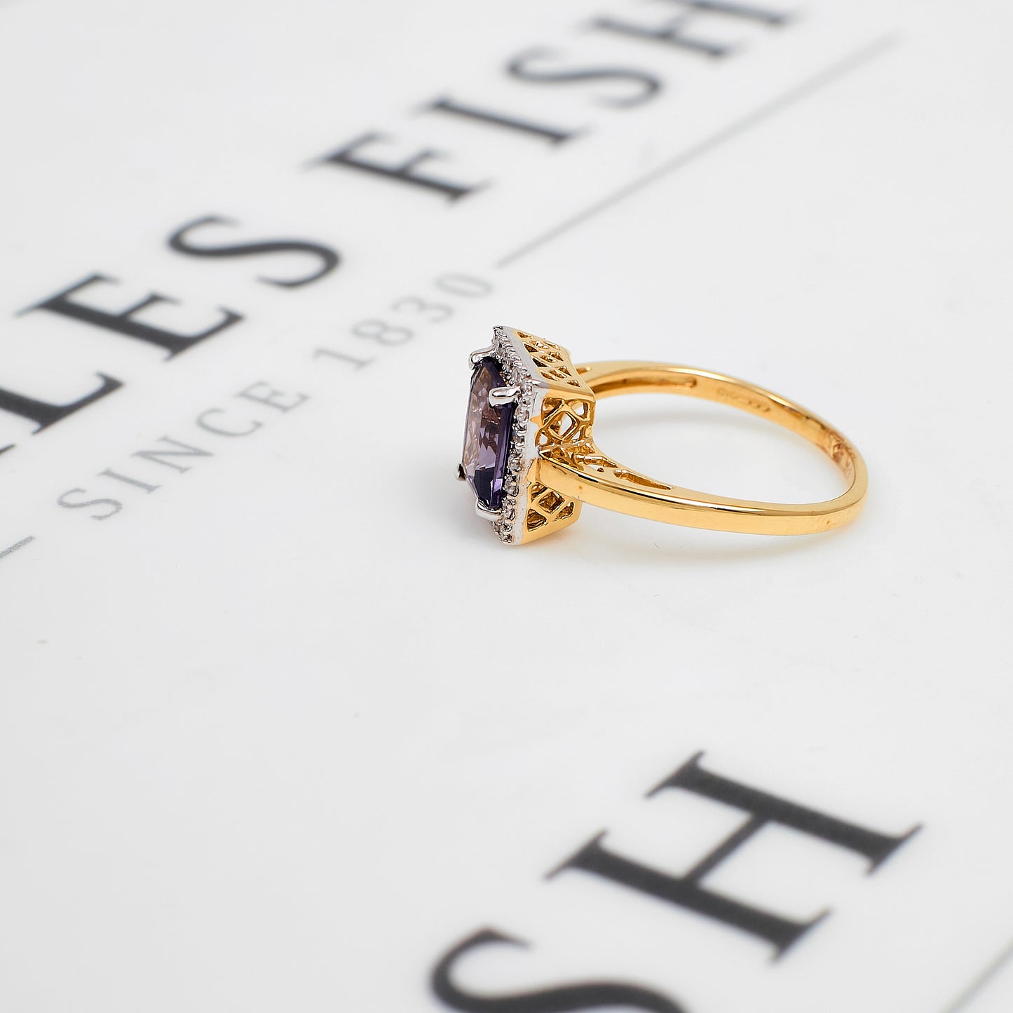 Pre-Owned 9ct Gold Amethyst & Diamond Cluster Ring Size N