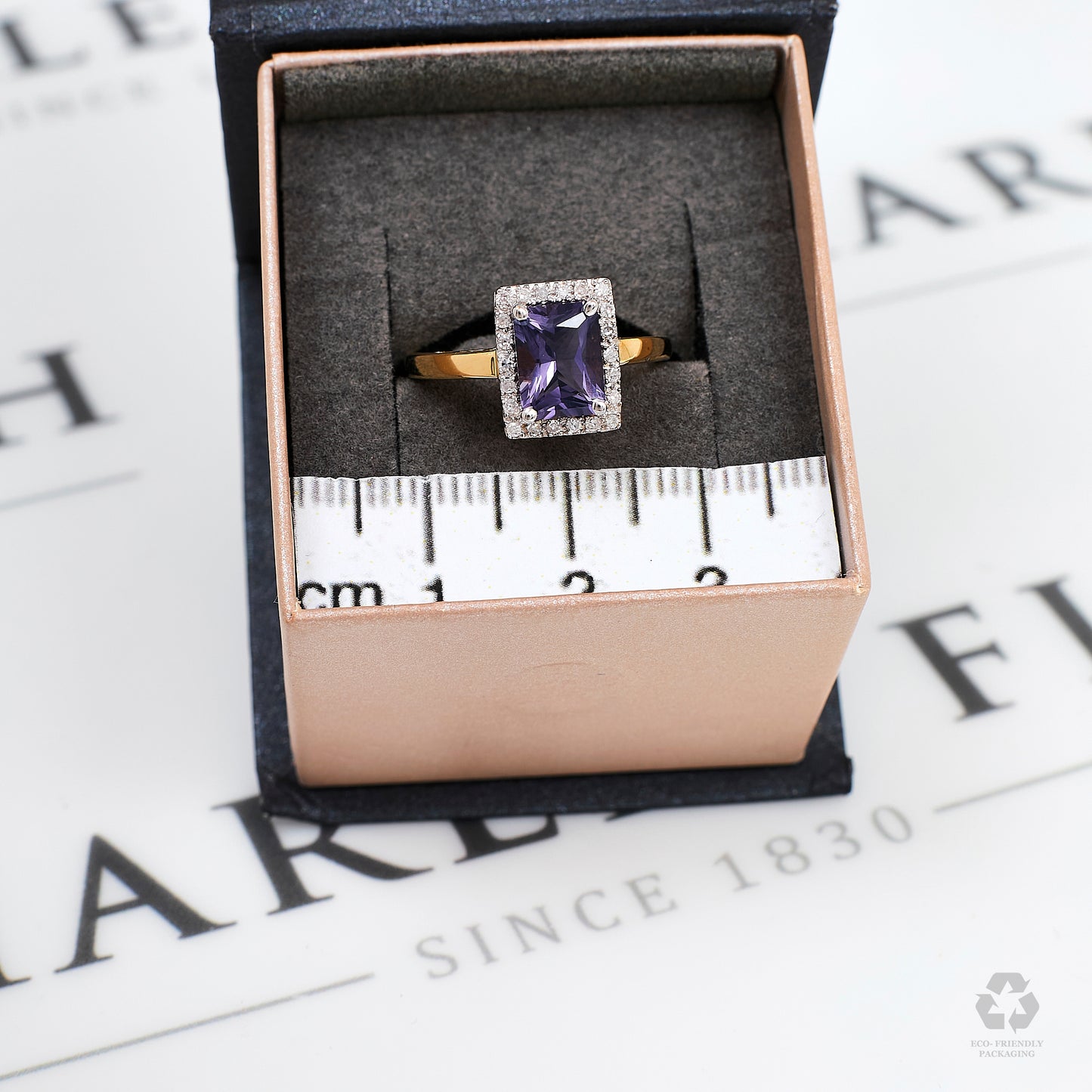 Pre-Owned 9ct Gold Amethyst & Diamond Cluster Ring Size N