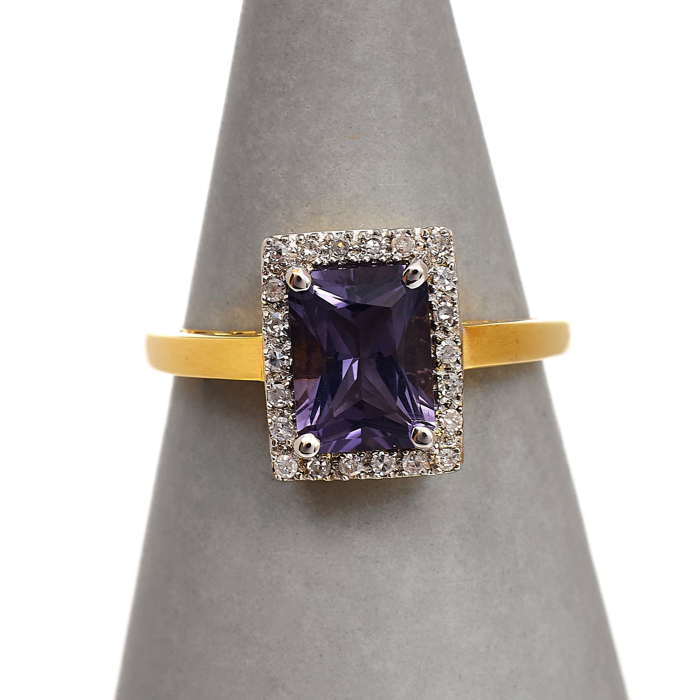 Pre-Owned 9ct Gold Amethyst & Diamond Cluster Ring Size N
