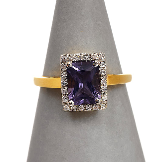 Pre-Owned 9ct Gold Amethyst & Diamond Cluster Ring Size N