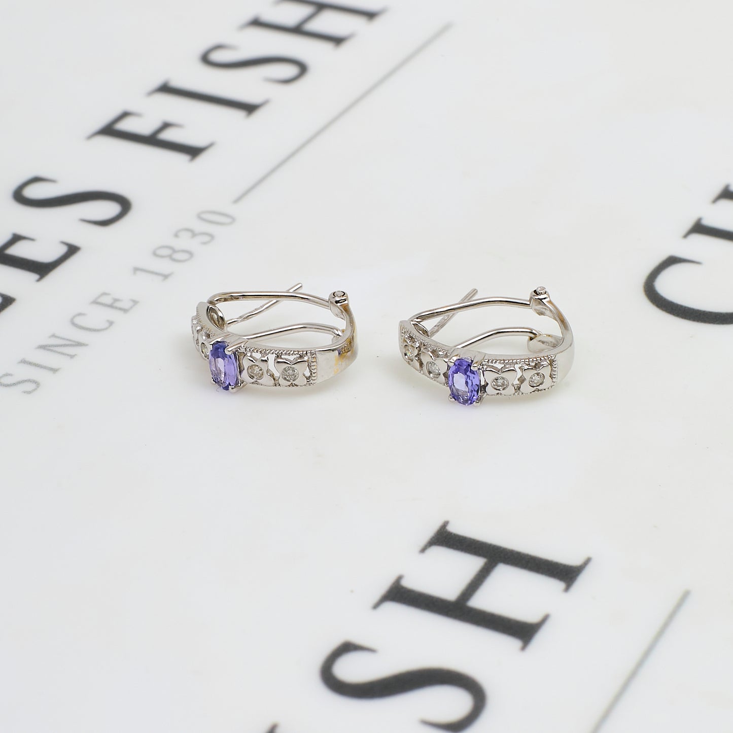 Pre-Owned 14ct White Gold Tanzanite & Diamond Earrings