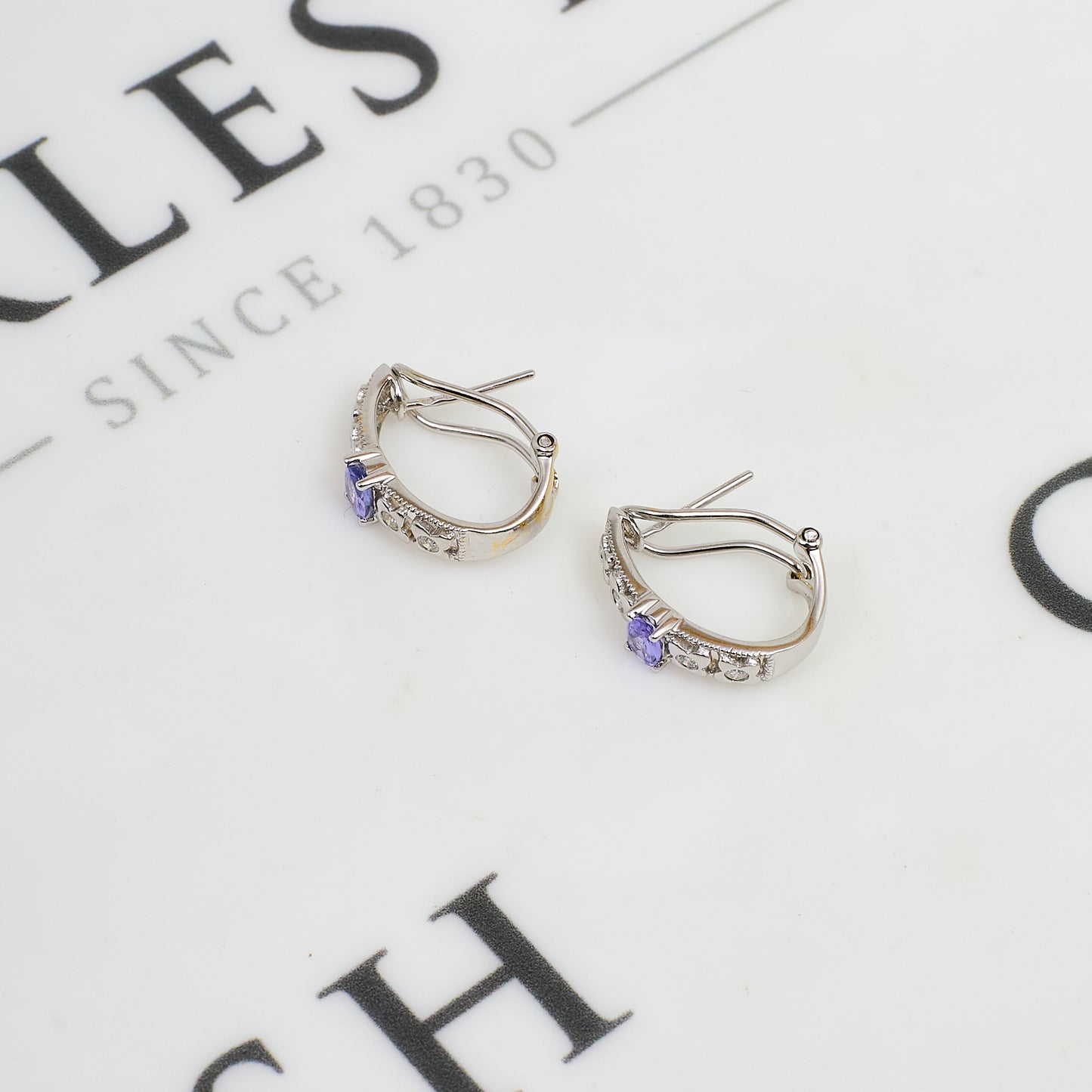 Pre-Owned 14ct White Gold Tanzanite & Diamond Earrings