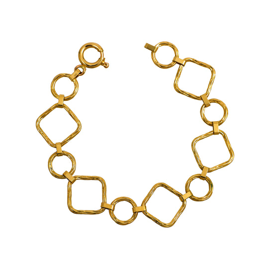 Pre-Owned 9ct Gold Circle & Rhombus Link Bracelet 7.5 Inch