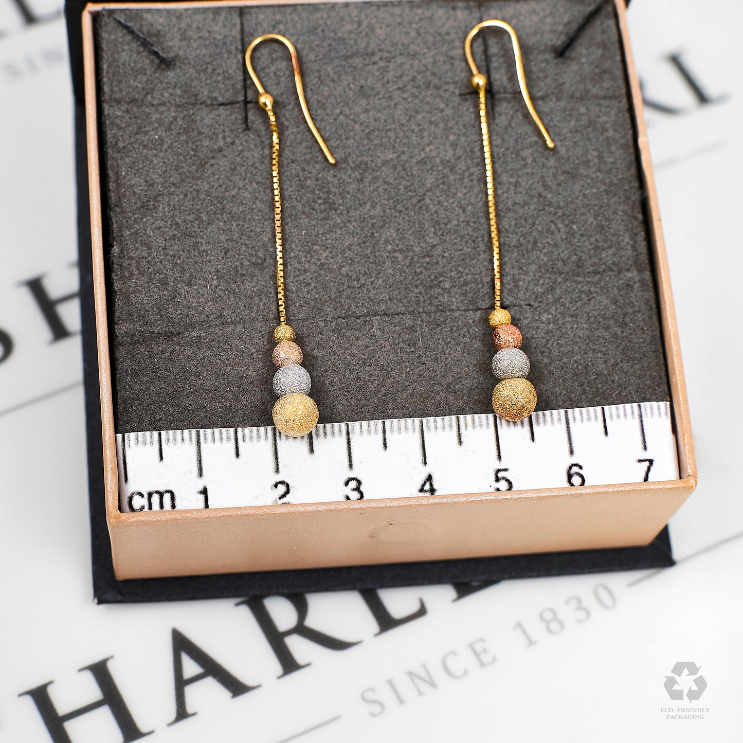 Pre-Owned 9ct Gold Tricolour Sandblasted Ball Drop Earrings