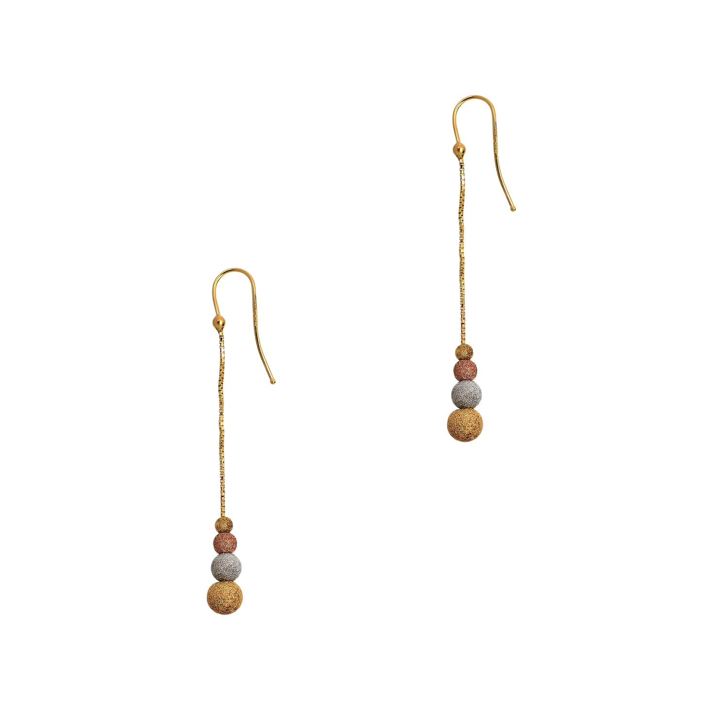 Pre-Owned 9ct Gold Tricolour Sandblasted Ball Drop Earrings